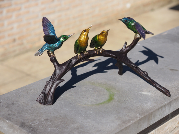 Statuie bronz, 4 păsări pe o ramură [3]