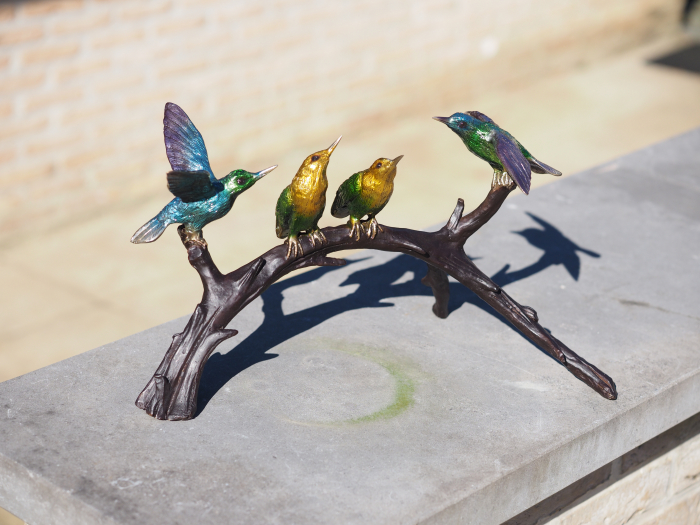 Statuie bronz, 4 păsări pe o ramură [2]