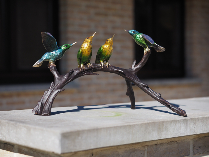 Statuie bronz, 4 păsări pe o ramură [4]