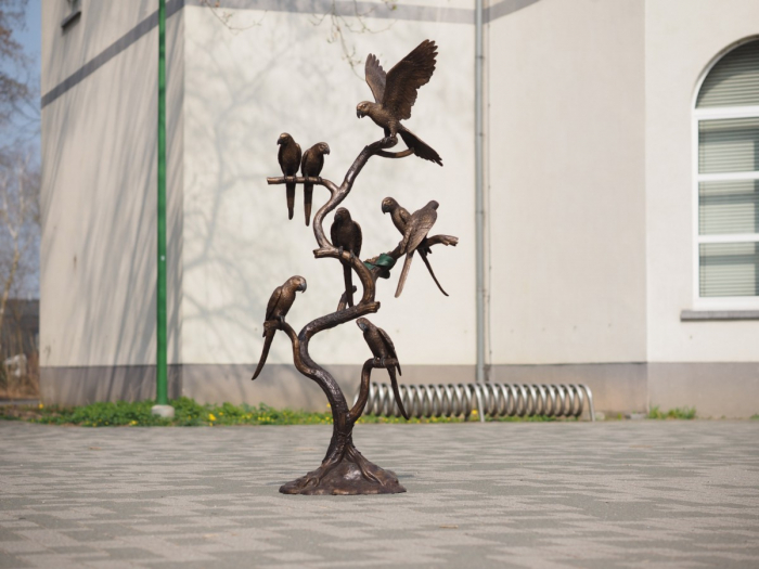 Statuie bronz, 8 papagali pe buștean 165x45x75 cm [3]