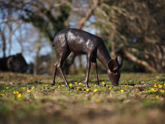 Statuie bronz, Căprioară pășunând [3]