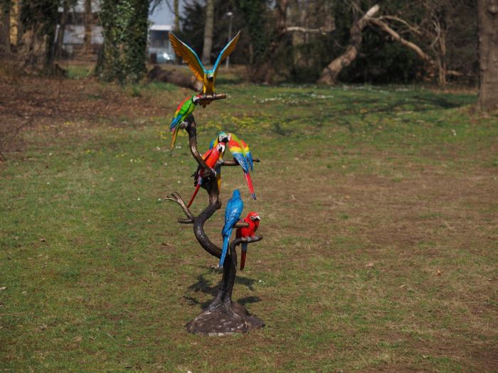 Statuie bronz, papagali pe buștean - multicolor 165x45x75 cm [2]