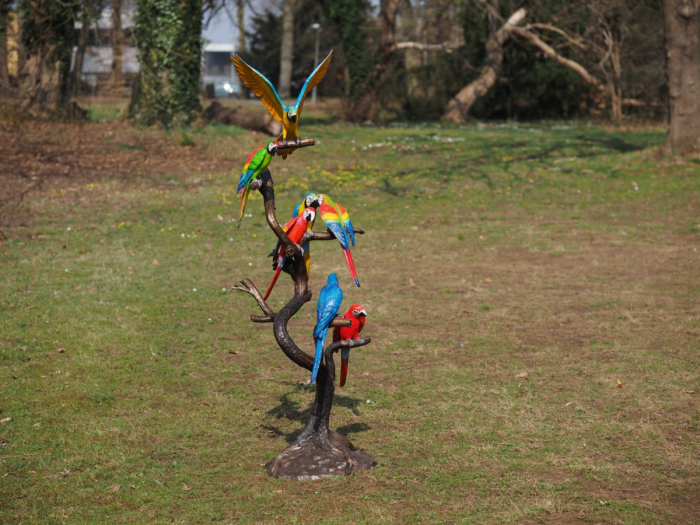 Statuie bronz, papagali pe buștean - multicolor 165x45x75 cm [5]