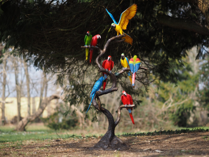 Statuie bronz, papagali pe buștean - multicolor 165x45x75 cm [4]