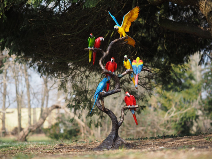Statuie bronz, papagali pe buștean - multicolor 165x45x75 cm [3]