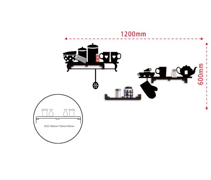 Sticker decorativ de perete bucatarie cu rafturi, plastic, multicolor, 120X60 cm [2]