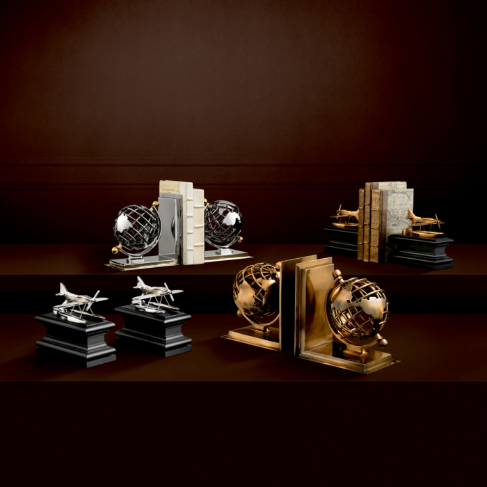 Suport carte, Globe set de 2 alamă lustruită, finisaj nichel, Dims: L. 12 | W. 18 | H. 20  (CM) [2]