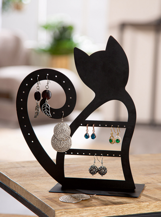 Suport de bijuterii, Pisica, Mila, Metal, negru, PU 4, L. 9 cm, L. 20 cm, H. 26 cm [5]