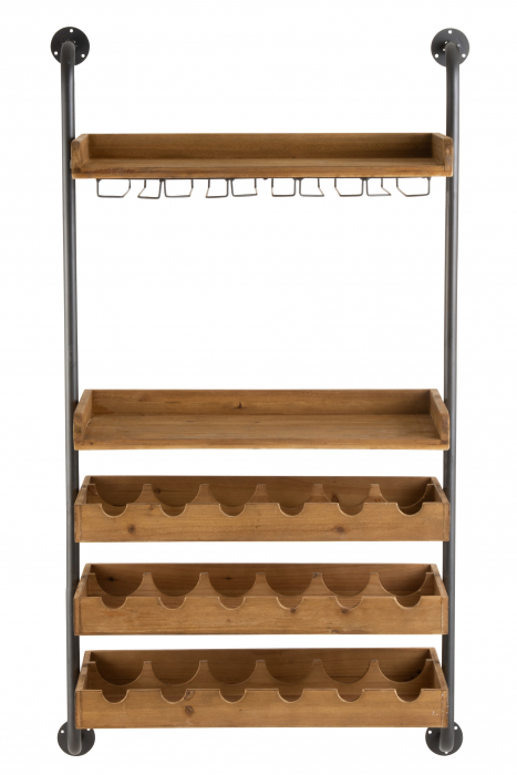 Raft de perete For Wine, Lemn/Metal, Natural, 68x27x124 cm [2]
