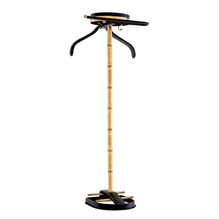 Suport haine, McKinsey piele neagră, finisaj din alamă cu aspect vintage [1]