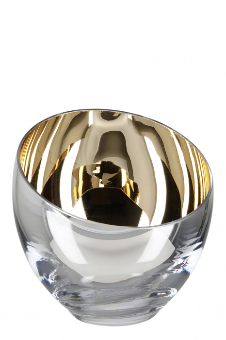 Suport lumanare Candy, Sticla, Argintiu/Auriu, 11X11 cm [2]