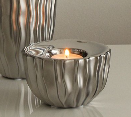 Suport lumanare Cantus, ceramica, argintiu, 11x11x7 cm [2]
