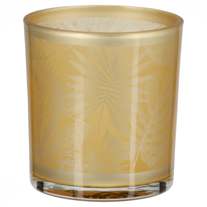 Suport lumanare, cilindric, Amazon, Motiv frunze, Sticlă, auriu, PU 18, H. 8 cm, D. 7 cm [2]