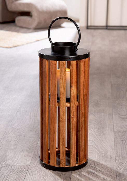 Suport lumanare, cilindric, Ambia, Lemn, negru, maro, PU 1, H. 55 cm, D. 24 cm [3]