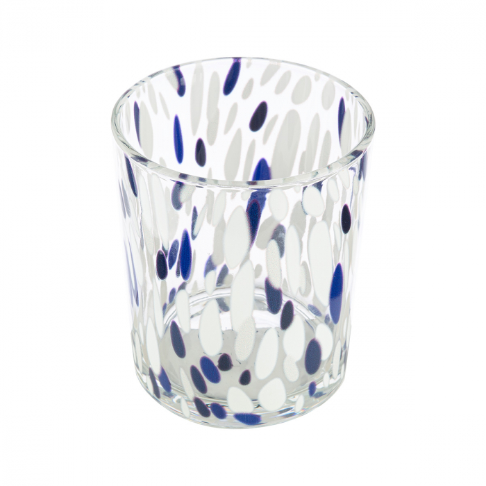 Suport lumanare, cilindric, Dots, Sticlă, albastru, transparent, alb, PU 8, H. 12,5 cm, D. 10 cm [2]