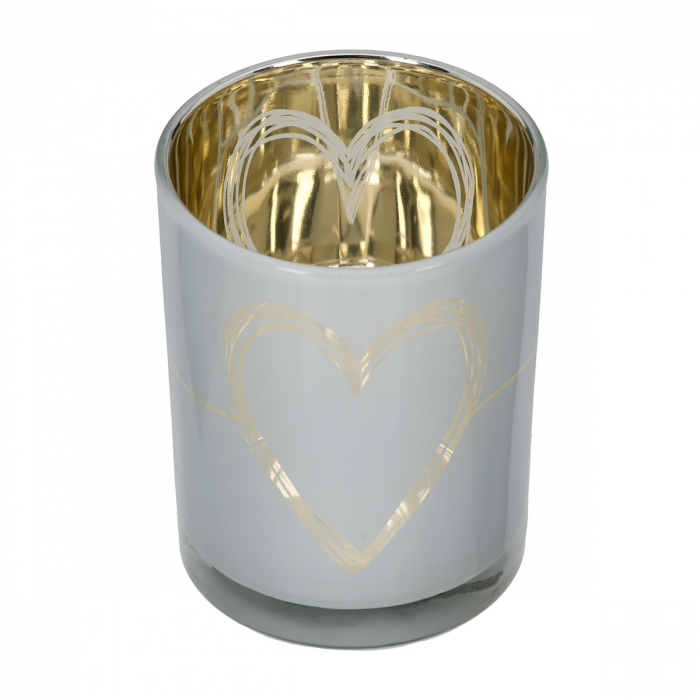 Suport lumanare, cilindric, Modern Heart, Motiv inimă, Sticlă, gri, alb, PU 8, 2 buc. asortate, H. 12,5 cm, D. 10 cm [3]
