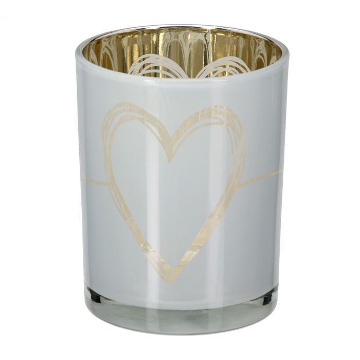 Suport lumanare, cilindric, Modern Heart, Motiv inimă, Sticlă, gri, alb, PU 8, 2 buc. asortate, H. 12,5 cm, D. 10 cm [2]