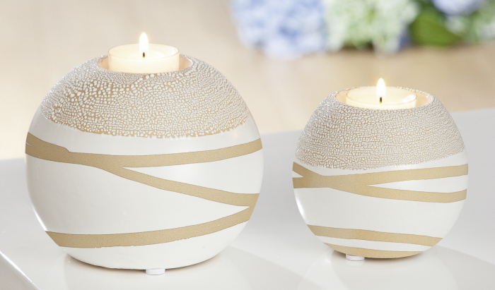 Suport lumanare Claire, ceramica, crem/alb, 9,5x9,5x8,5 cm [2]