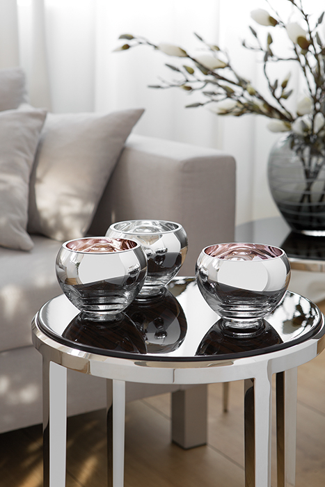 Suport lumanare Colore, Sticla, Argintiu/Roz, 9x12 cm [1]