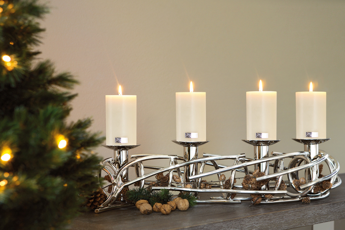 Suport lumanare COROANA, metal placat cu nichel, 14 x 86 x 14 cm [2]