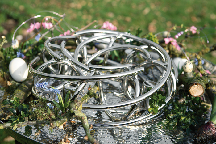 Suport lumanare COROANA, metal placat cu nichel, 40 x 15  cm [2]