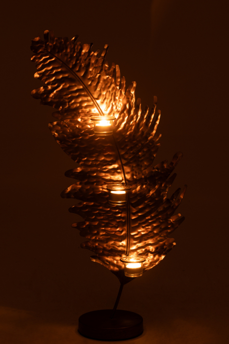 Suport lumanare cu frunze din metal/sticla maro | L 39.5X l 17X H 81 cm [4]