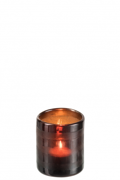 Suport lumanare Cylinder, Sticla, Maro, 8x8x9 cm [2]