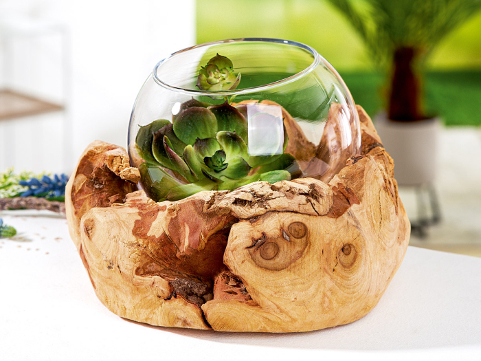 Suport lumanare, „Davao”, Lemn, culori naturale, PU 3, H 16 cm, A. 20 cm [2]