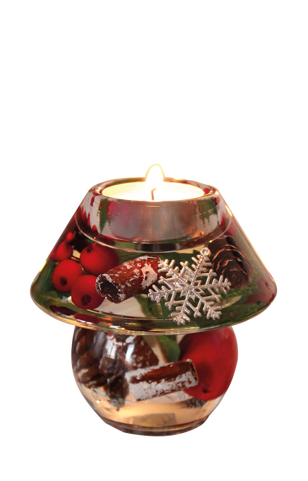 Suport lumanare Dreamlight, model tealight, Noblesse Mini, „Noel”, motiv fulg de zapada, sticla, maro, rosu, PU 6, L. 9,5 cm, l. 10 cm, H 9,5 cm [2]