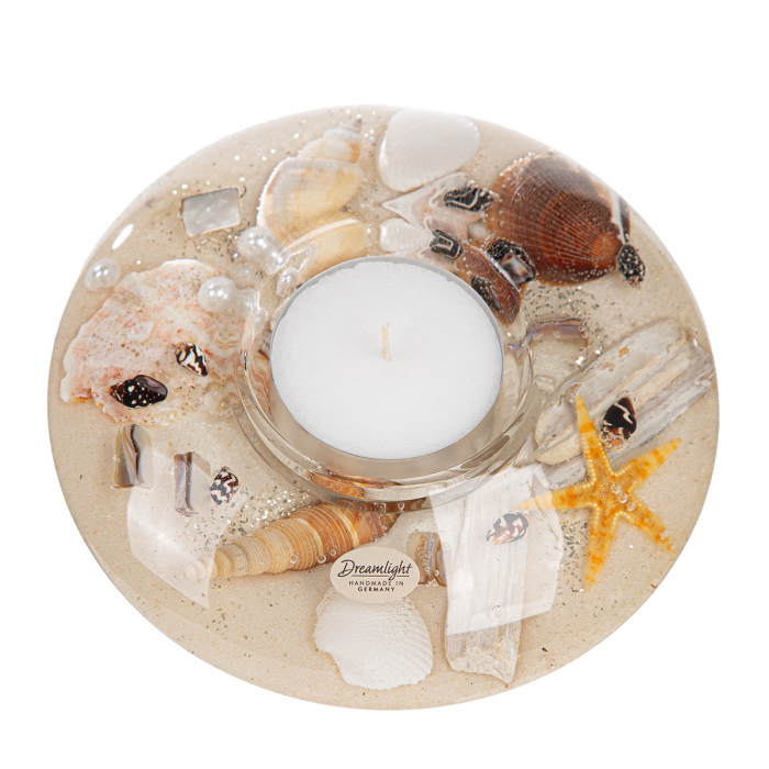 Suport lumânare Dreamlight, model Tealight, Ufo Maxi, motiv scoică, sticlă, bej, PU 2, H 7 cm, D 18 cm [3]