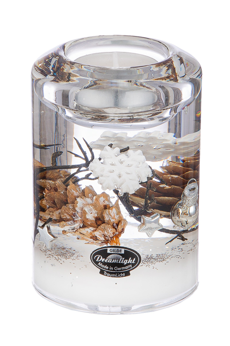 Suport lumanare Dreamlight, Tealight, Candela Classic, „Winter Story”, motiv con de pin, sticla, alb, PU 4, H 10,5 cm, A. 7 cm [2]