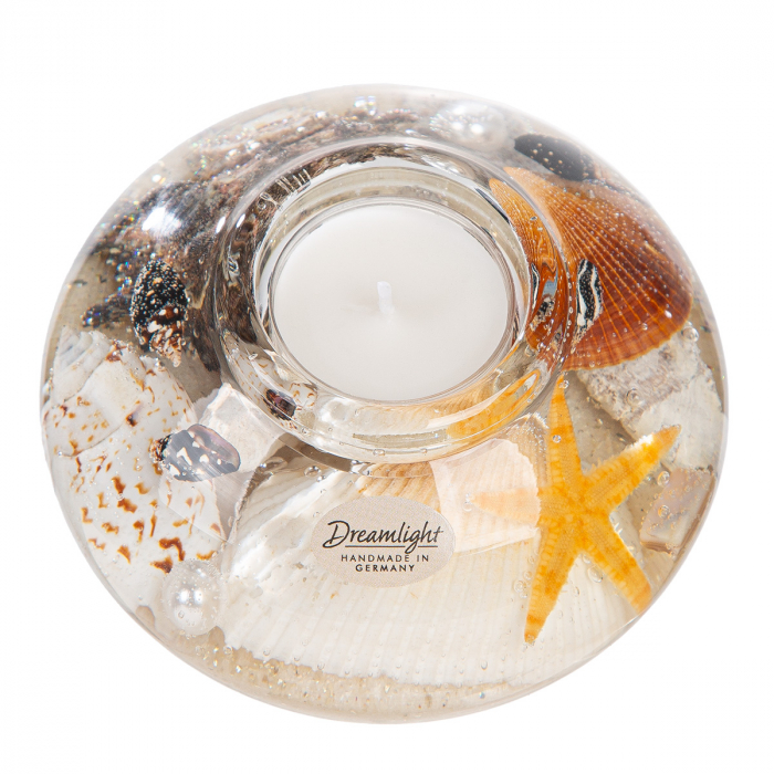 Suport lumânare Dreamlight, Tealight, Contessa, motiv scoici, sticlă, bej, PU 4, L. 11 cm, l. 11 cm, H 8 cm [3]