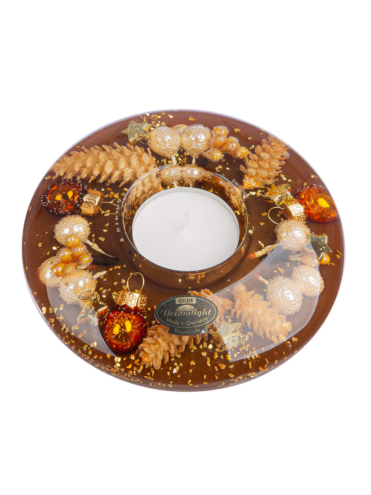 Suport lumanare Dreamlight, tip pastila, Ufo Medium, „Cozy Night”, Sticla, maro, PU 6, H 5 cm, A. 12 cm [3]