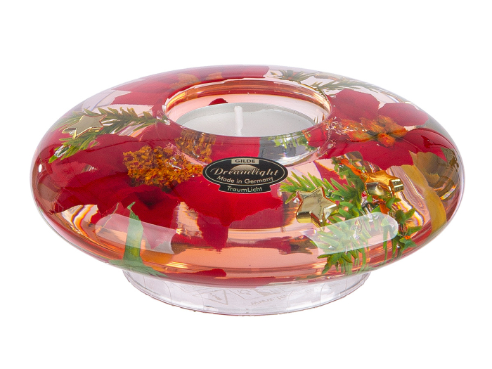 Suport lumanare Dreamlight, tip pastila, Ufo Medium, „Floare de Craciun”, Sticla, rosu, PU 6, H 5 cm, A. 12 cm [2]