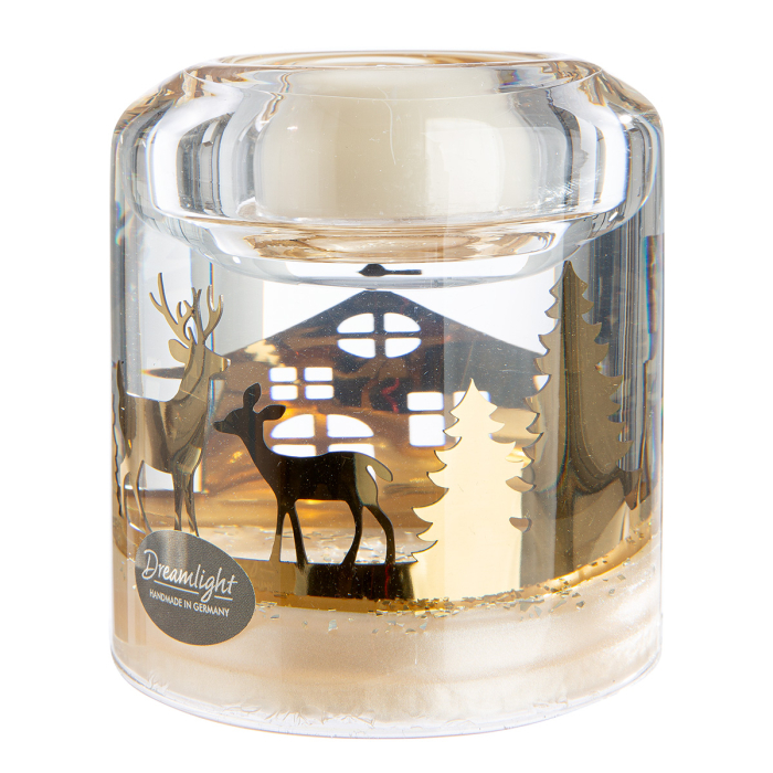 Suport lumanare Dreamlight, tip tealight, Candela Smart, „Forest”, sticla, negru, auriu, PU 6, H 8 cm, A. 7 cm [5]