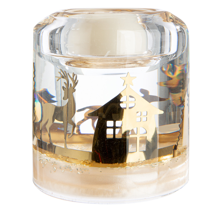 Suport lumanare Dreamlight, tip tealight, Candela Smart, „Forest”, sticla, negru, auriu, PU 6, H 8 cm, A. 7 cm [3]