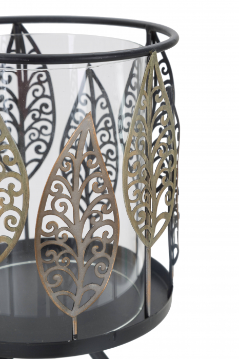 Suport lumanare, Fier/Sticla, Negru/Gri, 14x14x26 cm [3]