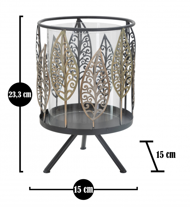 Suport lumanare, Fier/Sticla, Negru/Gri, 14x14x26 cm [6]