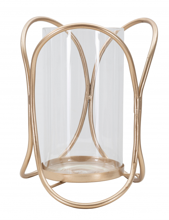 Suport lumanare Glox, Fier/Sticla, Auriu/Transparent, 21.5x16x16 cm [5]
