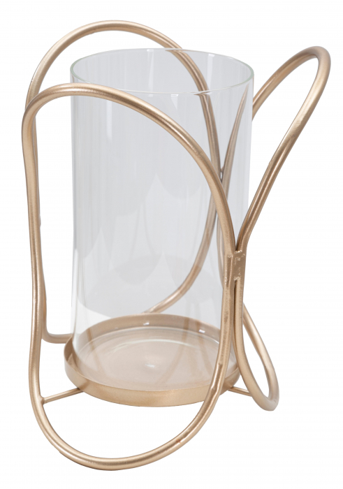 Suport lumanare Glox, Fier/Sticla, Auriu/Transparent, 21.5x16x16 cm [4]