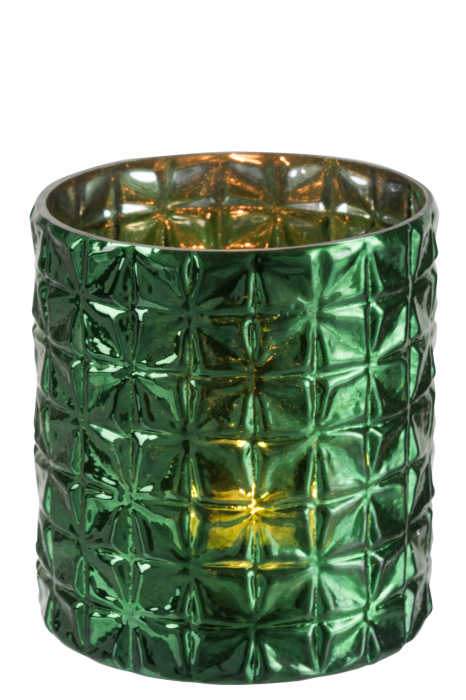 Suport lumanare Hammered, Sticla, Verde, 15x15x16 cm [2]