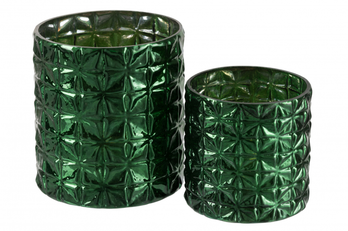 Suport lumanare Hammered, Sticla, Verde, 15x15x16 cm [4]