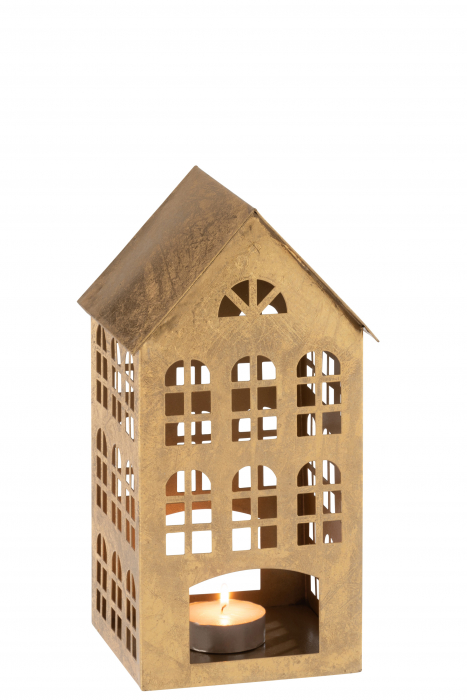 Suport lumanare House, Metal/Fier, Auriu, 17.5x17x32.5 cm [2]