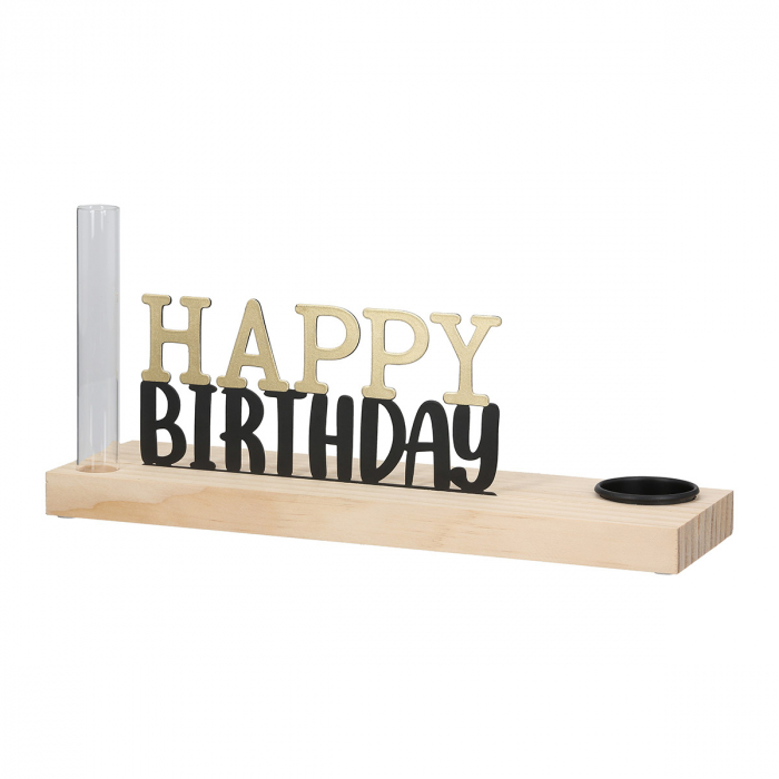 Suport lumanare, La mulți ani, Litere, Lemn, ecru, PU 3, L. 10 cm, L. 30 cm, H. 10 cm [5]