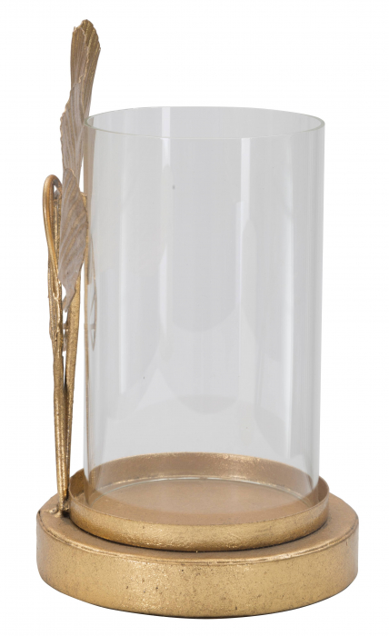 Suport lumanare Leaf, Fier/Sticla, Auriu, 18x14x24 cm [4]