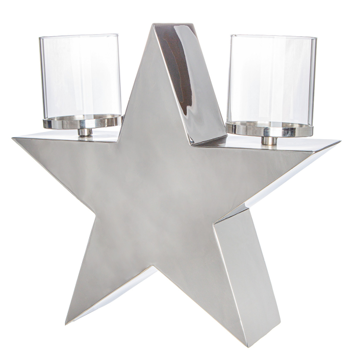 Suport lumanare, „Leuchtstern”, otel inoxidabil, culoare argintie, PU 1, L. 12 cm, l. 38,5 cm, H 37 cm [3]