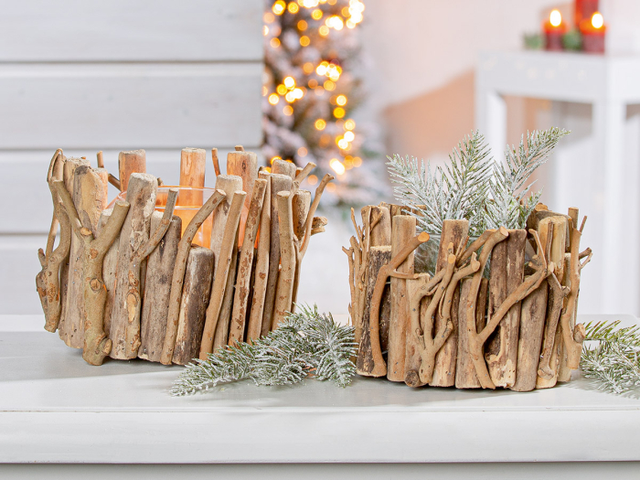 Suport lumanare, mare, „Medan”, lemn, culori naturale, PU 4, H 14 cm, A. 20 cm [2]