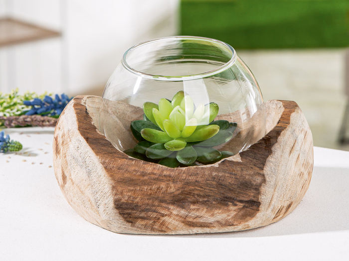 Suport lumanare, mica, „Davao”, lemn, culori naturale, PU 4, L. 15 cm, latime 18 cm, inaltime 11 cm [2]