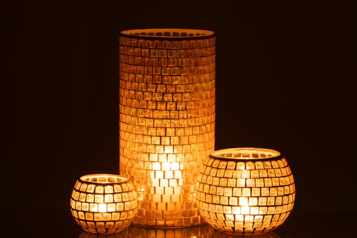 Suport lumanare Mosaic, Sticla, Orange, 15x15x29 cm [6]