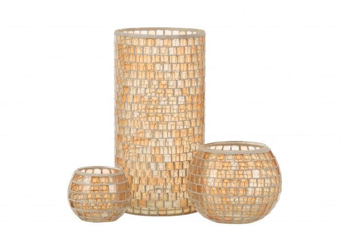 Suport lumanare Mosaic, Sticla, Orange, 15x15x29 cm [4]